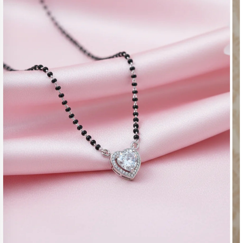 925 Pure Black Beads Mangalsutra with Heart Shape Pendant