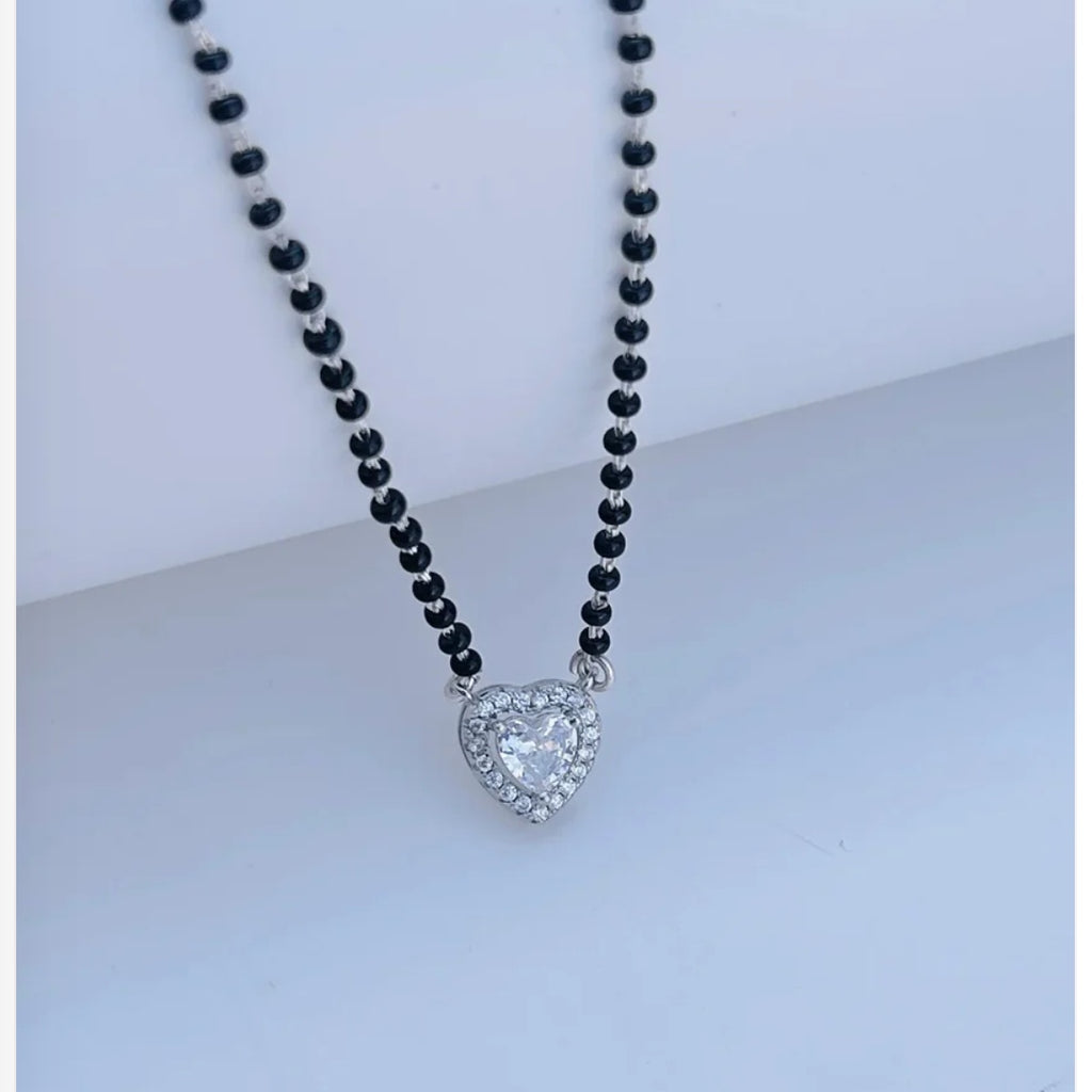 925 Pure Black Beads Mangalsutra with Heart Shape Pendant